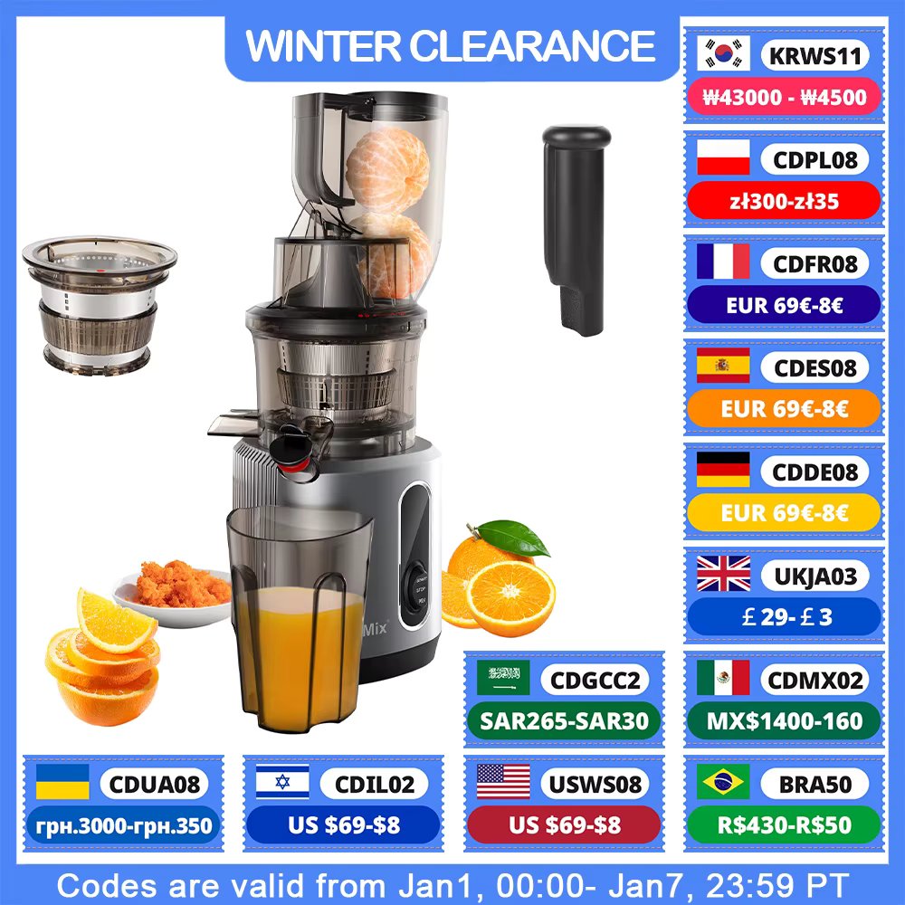 BioloMix Cold Press Juicer with 78mm Feed Chute, 200W 40-65RPM Powerful Motor Slow Masticating Juice Extractor Fits Whole Fruits