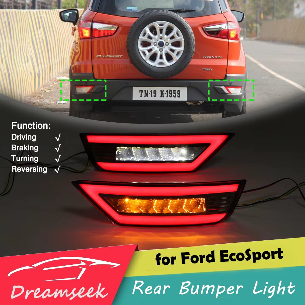 Red LED Reflector Rear Bumper Tail Light for Ford EcoSport 2013-2022 Stop Brake Lamp w/ Turn Reverse Signal