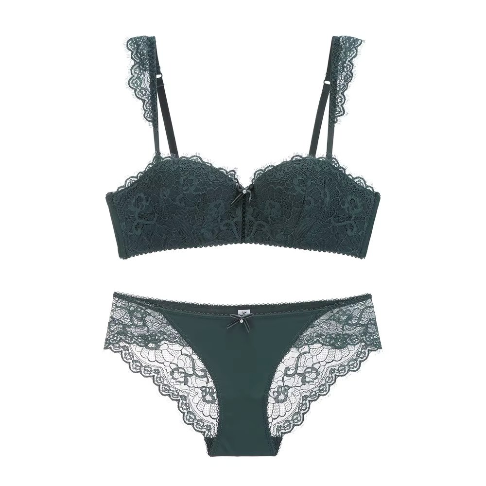 Sexy Lingerie Set Female Two-piece Push Up Lace Bras and Panties Half Cup Solid Bra Brief Suits Underwired Underwear For Women