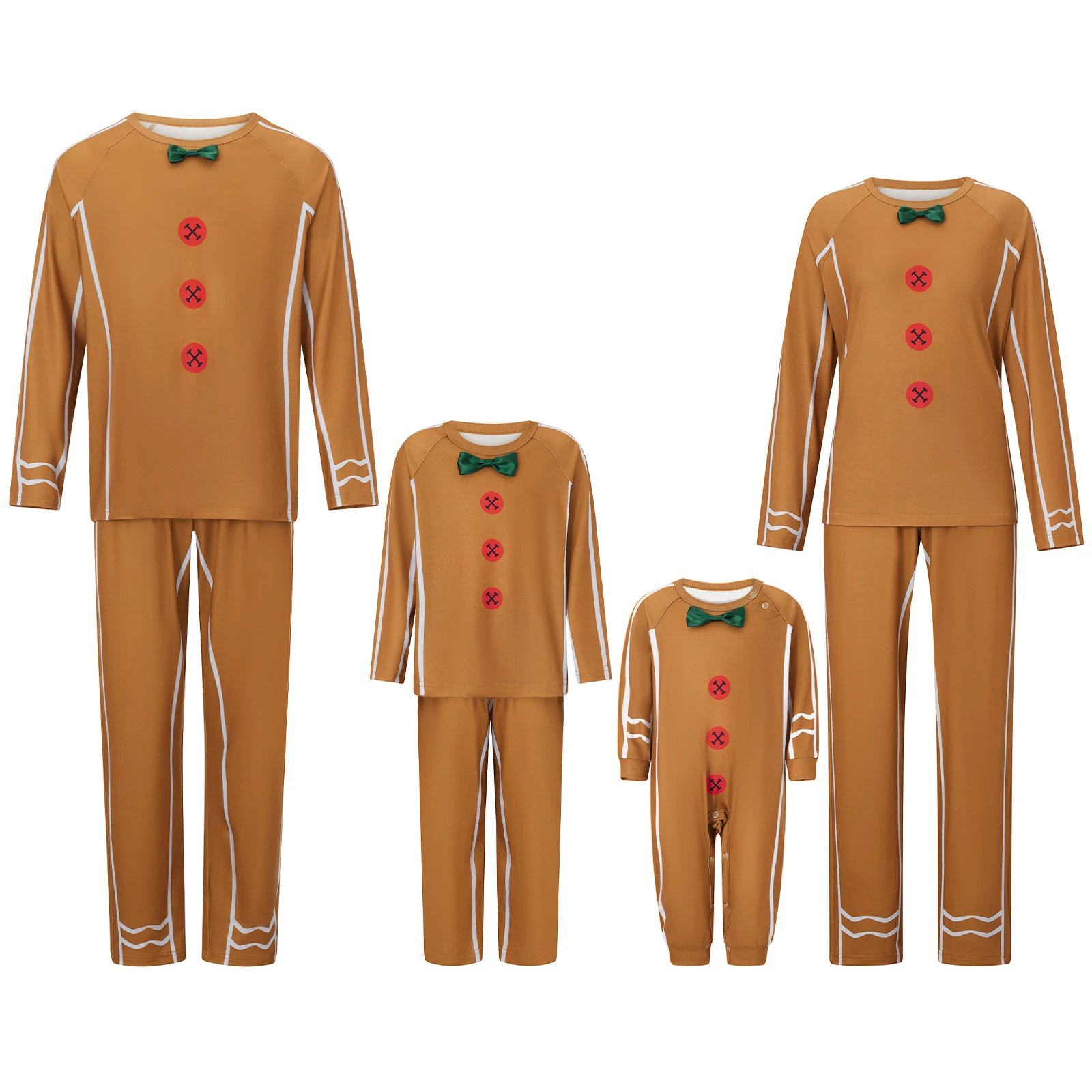 Family Matching Christmas Pajamas Baby Romper Gingerbread Man Bow Decor Print Tops and Pants Sleepwear Set 2024