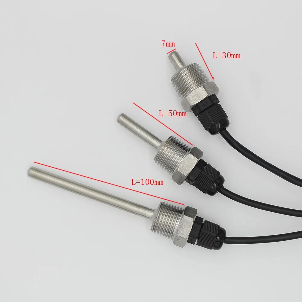 1x DS18B20 Digital Temperature Sensor G1/2" Thread Probe DIA=7mm 1m PVC 3-core Wire SUS304 Stainless Steel Shell  L30mm- L150mm