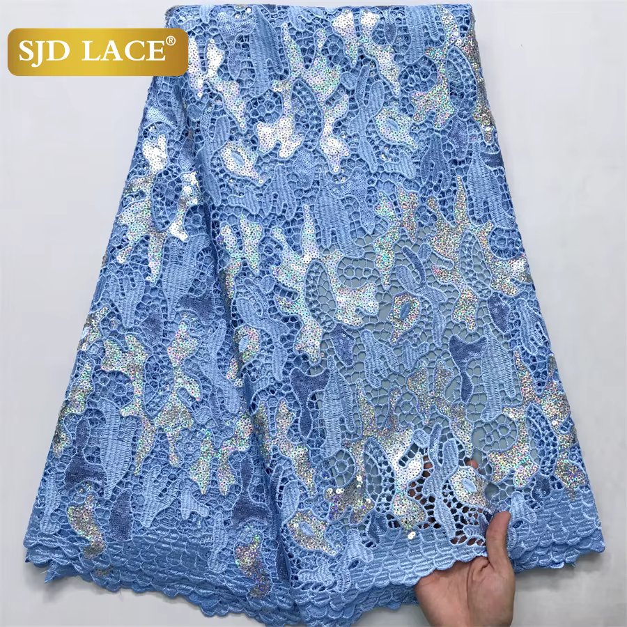 SJD LACE Nigerian Sequins Water Soluble Lace Fabrics 2024 High Quality African 5Yards Guipure Cord Lace for Women Dress Sew 4046