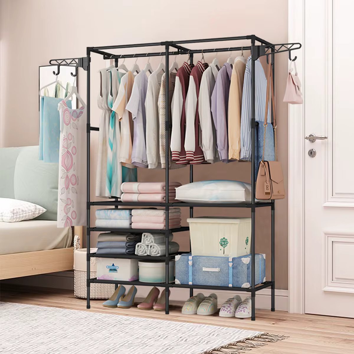 Rack Shoe Rack Arara Portable Wardrobe Multifunctional Shoe Multipurpose Large Dismountable Shoe Organizer (Black)