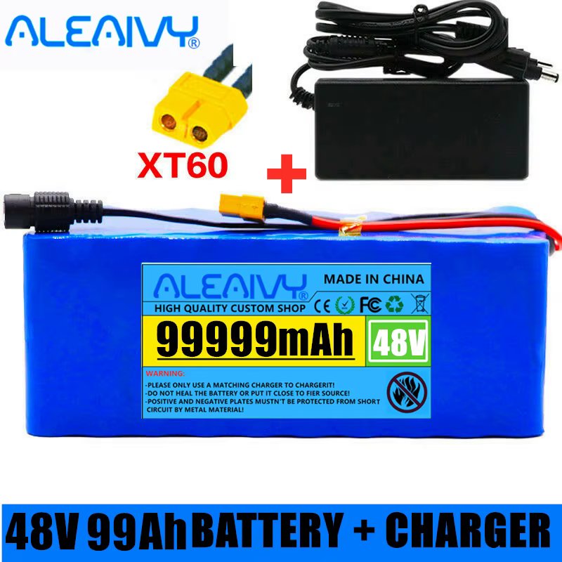48v 99Ah Li Ion Battery 99000mAh 1000w Lithium Ion Battery Pack for 54.6v E-bike Electric Bicycle Scooter with BMS + 42v Charger