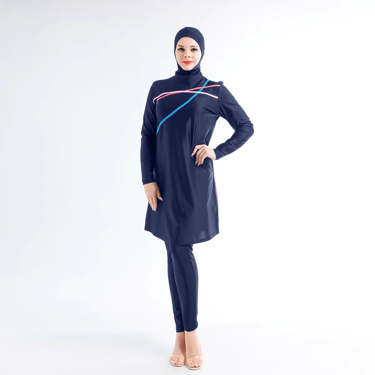 3PCS Muslim Modest Burkini Swimwear Hijab Swimsuit Women Long Sleeve Swimming Suit Islamic Cover Ups Burkini Hijabs Swim Bathing