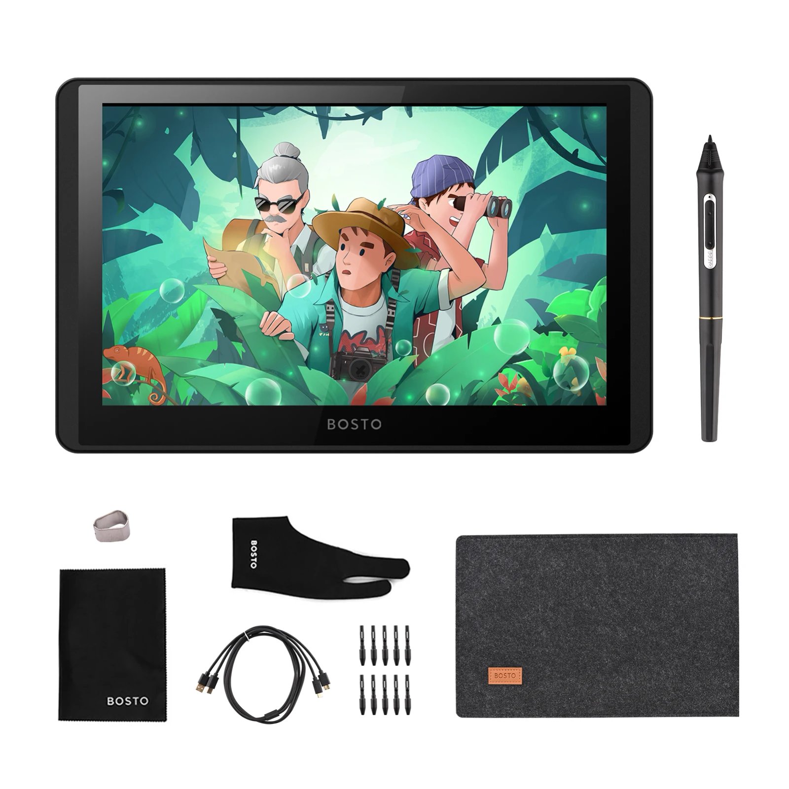 BOSTO 12HD-A H-IPS LCD Graphics Drawing Tablet Monitor 11.6 Inch Size 1366x768 Display 8192 Pressure Level Support Windows MacOS