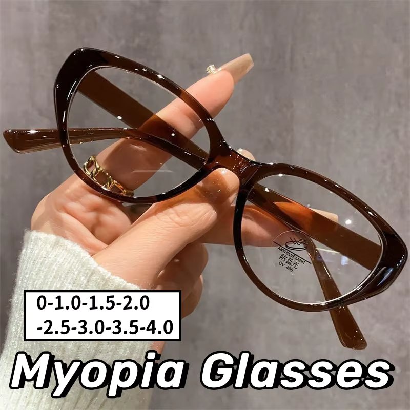 Unisex Fashion Luxury Finished Myopia Glasses Women's Trendy Design Cat Eye Eyewear Men Ladies Stylish Near Sight Eyeglasses