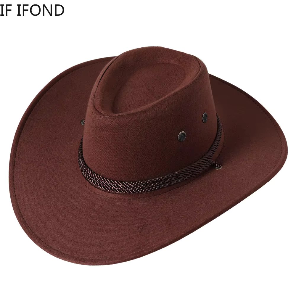 Artificial Suede Western Cowboy Hats Big-edge Gentleman Cowgirl Jazz Hat Outdoor Vacation Cap Party Cosplay Hat