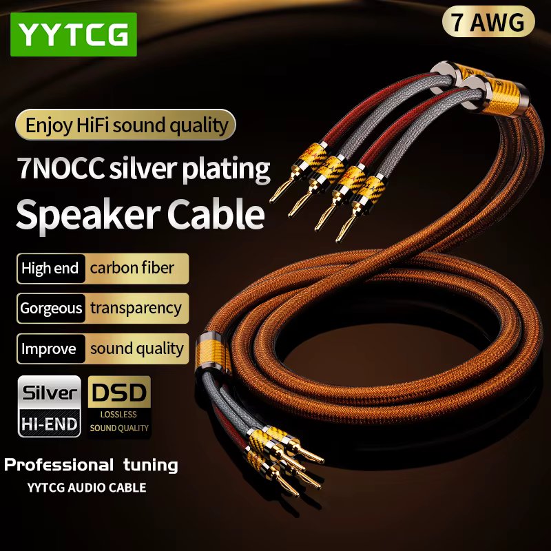 7N OCC HiFi Speaker Cable High-end HIFI Silver-plated Speaker Cable Banana to Banana Plug Speaker Cable for Amplifier Speaker