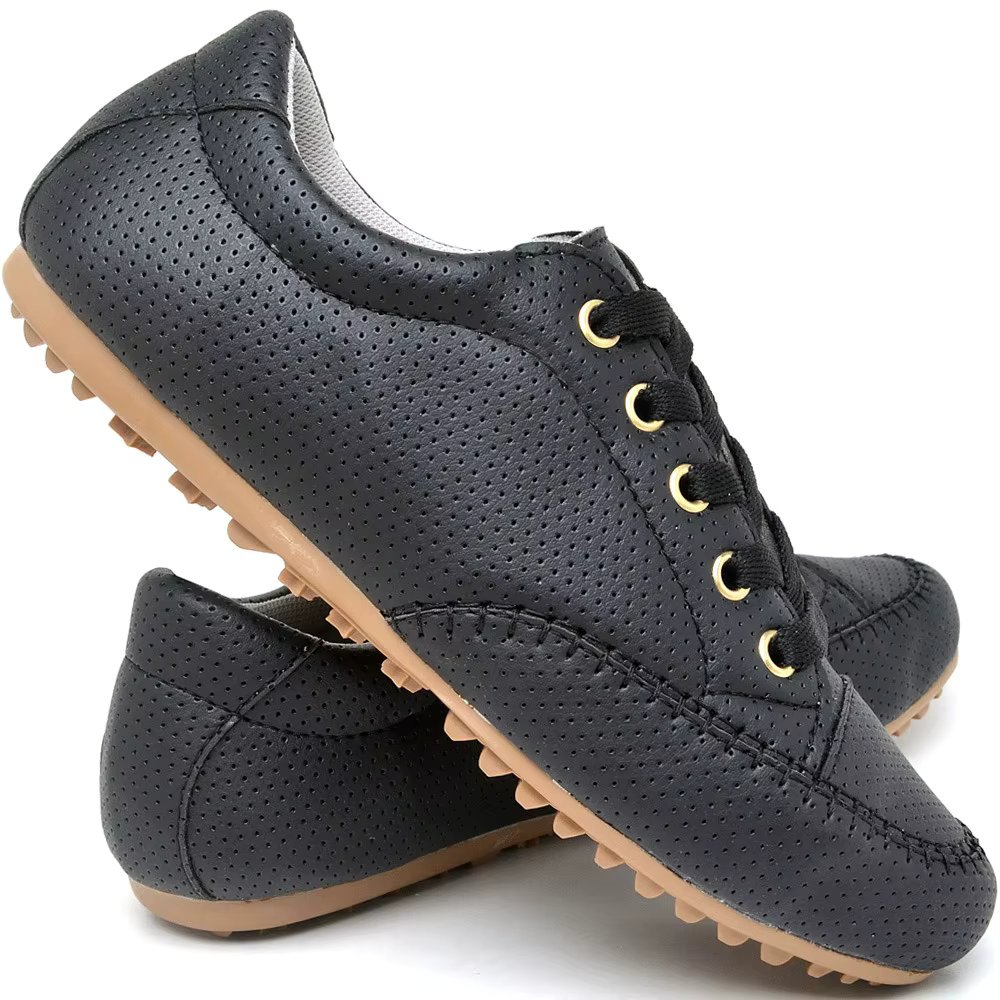 Tenis Casual Mocassim Feminino com Cadarço e Sola de Borracha Antiderrapante