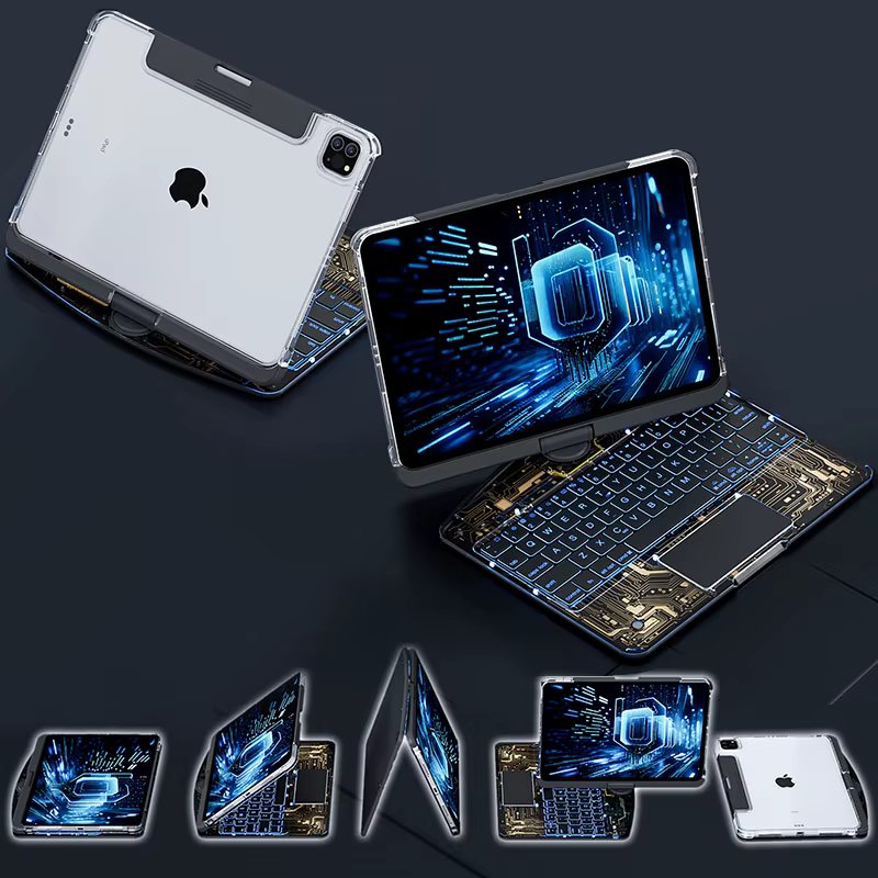 360 Swivel Magic Keyboard Clear Case for iPad Air6 11inch 2024 with Smart Trackpad for iPad Pro 6th Generation Gen Rotating Case