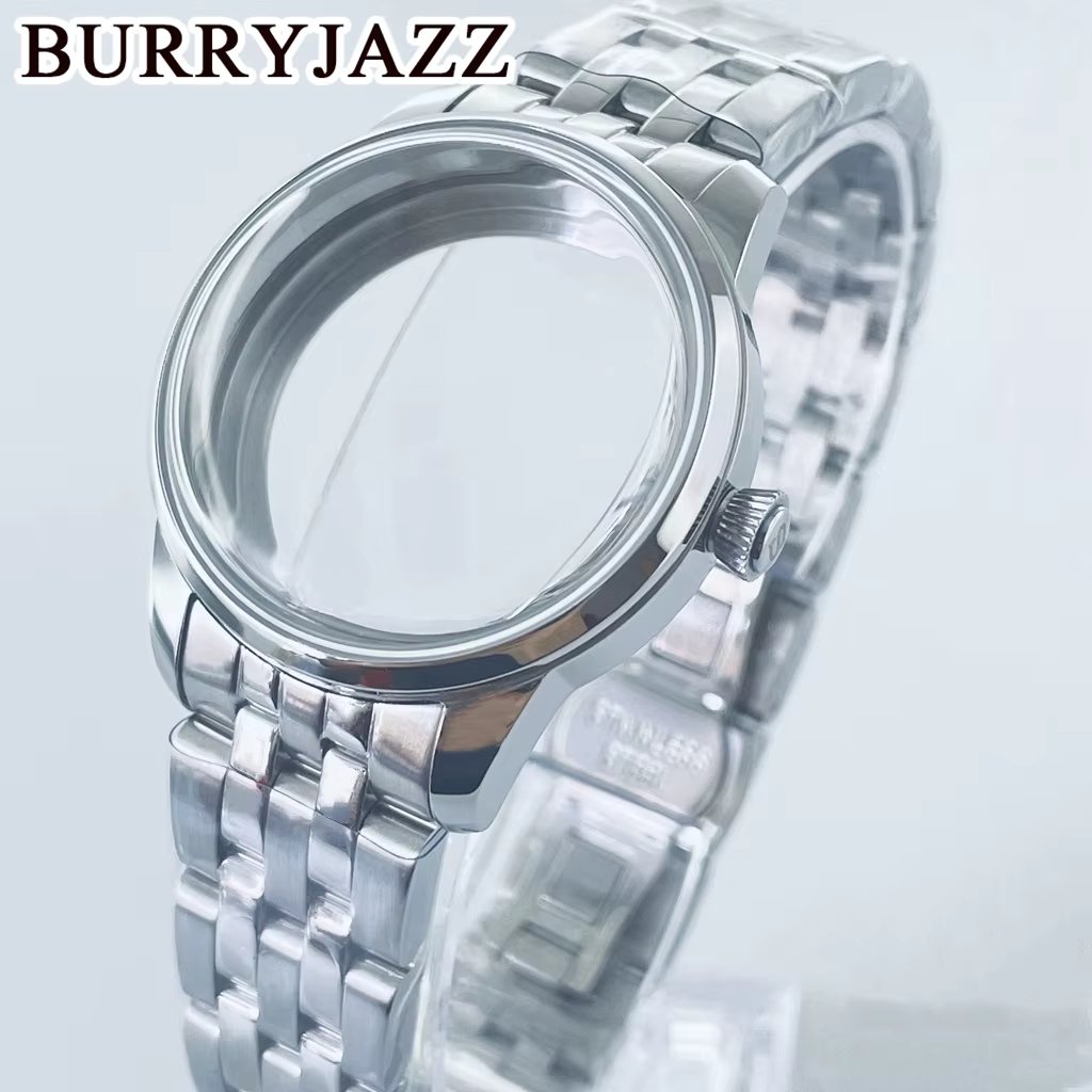 BURRYJAZZ 33mm NH35 NH36 NH34 NH38 NH70 NH72 Watch Case Silver Cocktail Sterile Case Arched Glass
