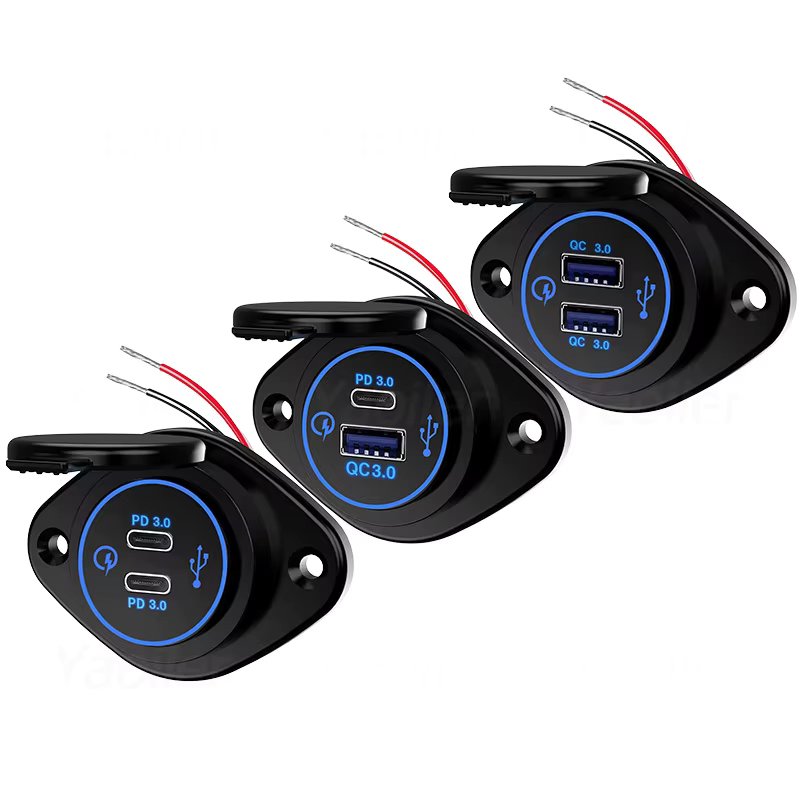 12V RV PD QC3.0 USB Outlet Panel USB C 36W & QC3.0 18W Port Car Charger Socket Fast Charging for Car Bus Truck Boat Camper ATV