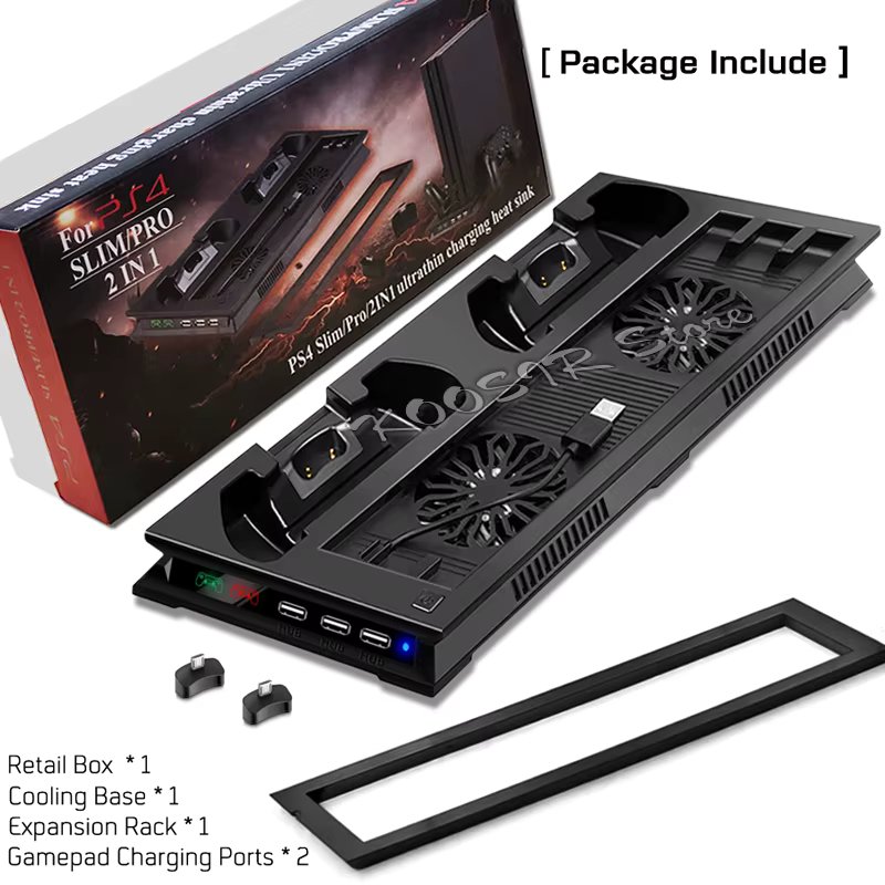 PS4 PRO SLIM Game Console Vertical Cooling Fan Stand 2 Gamepad LED Charging Station 3 HUB For Sony Playstation PS 4 Accessories