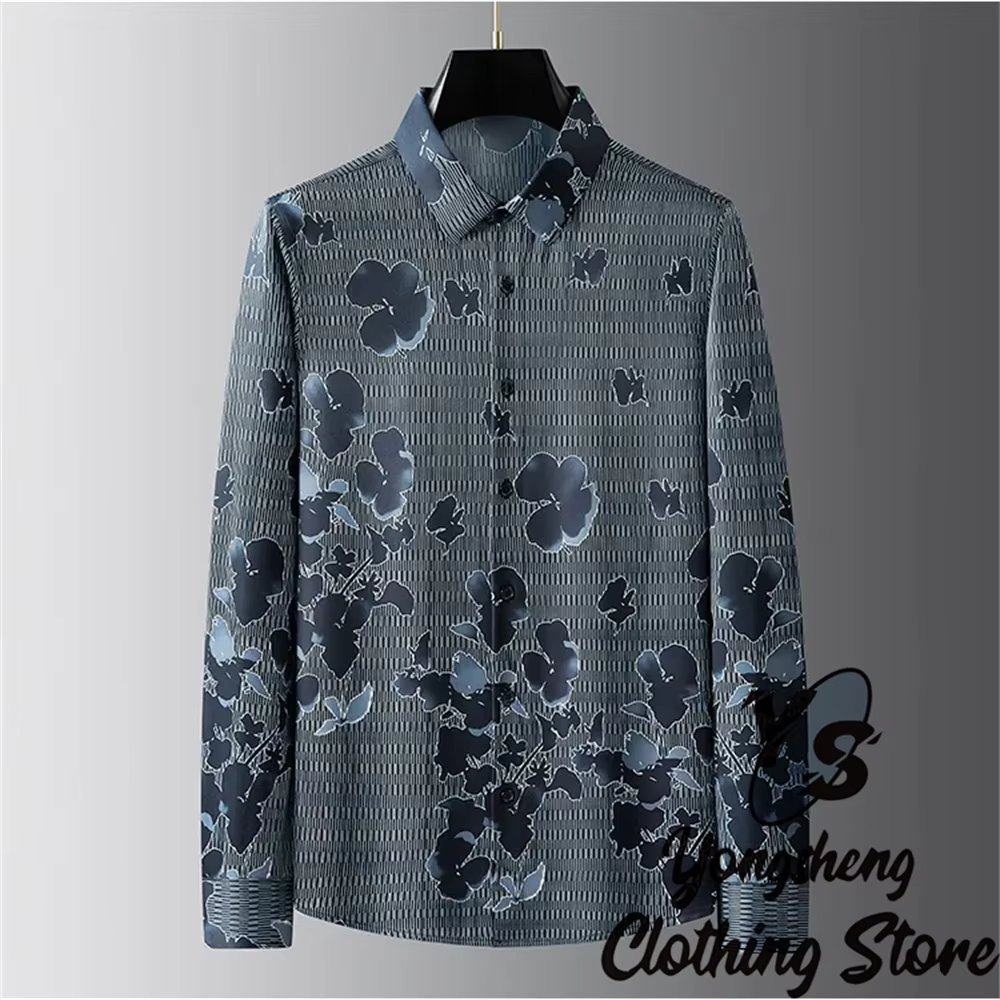 Luxurious printed shirt men's long-sleeved casual shirt fashionable street popular extra large size non-iron men's XS-6XL