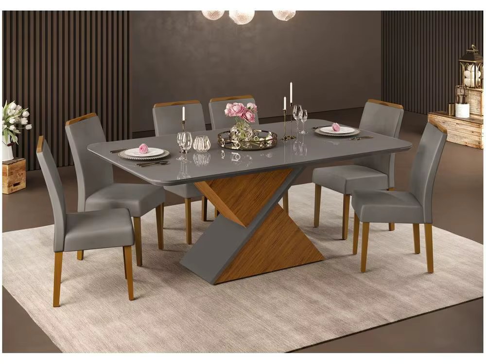 Dining Table 6 Chairs Rectangular Grey and Lunar DJ Furniture Firenze
