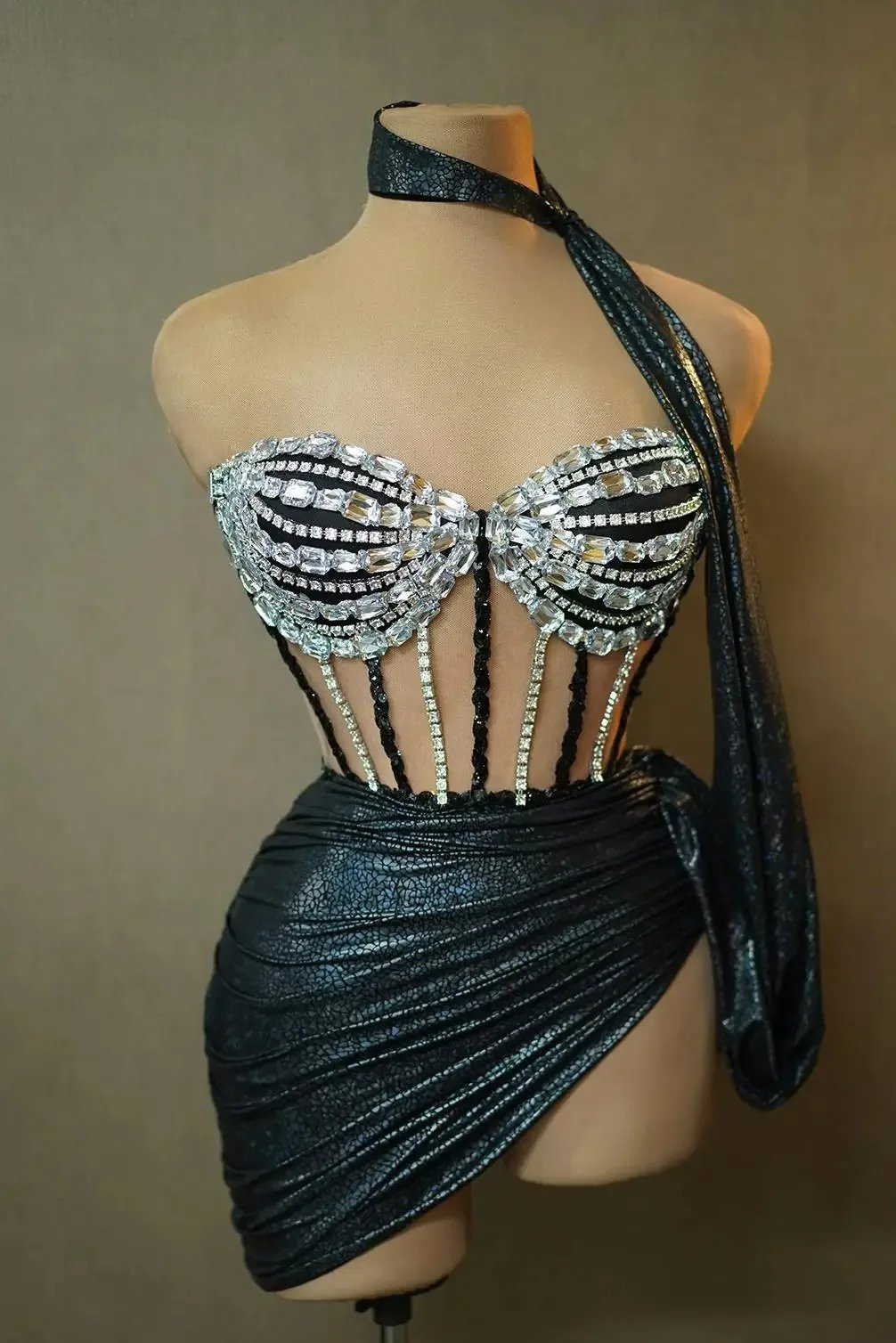 Luxury Diamond Formal Birthday Cocktail Dress 2-Piece Set Dinner Gown Women Sequin Short Nightclub Party Evening Dress