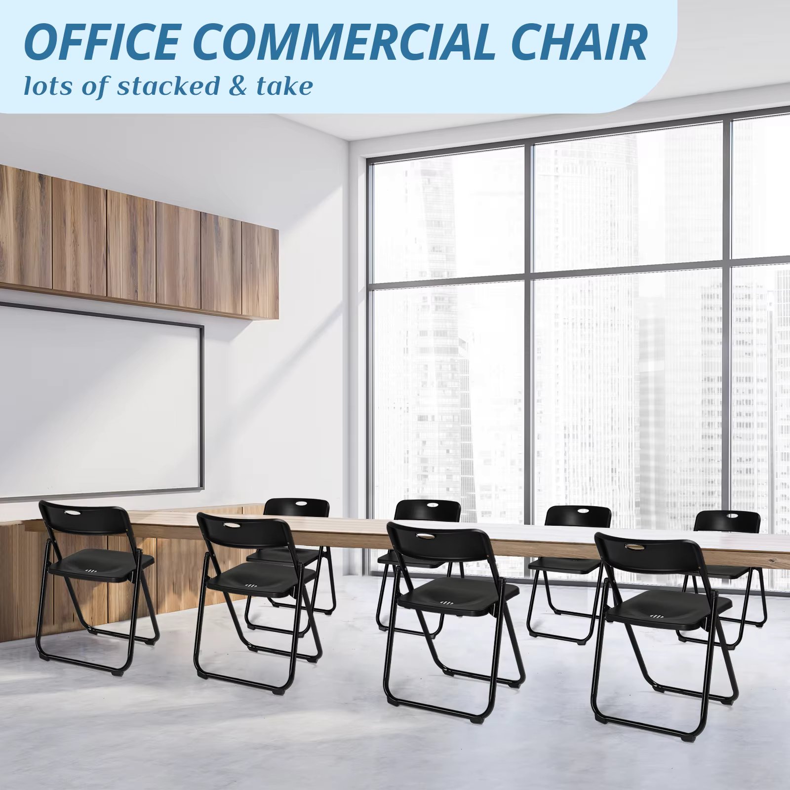 4 Pack Plastic Folding Chairs, Stackable, Portable, Indoor/Outdoor, Home Party Use, Black.