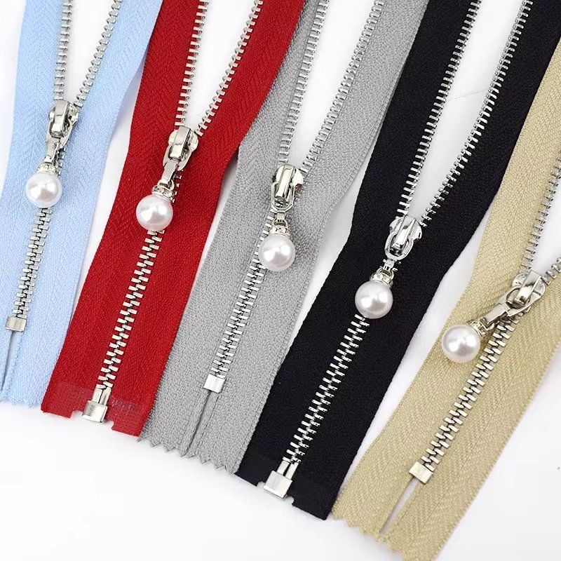 5pcs Meetee 15-70cm 3# Metal Zippers Closed&open Silver Zip Pearl Slider for Bags Wallet Shoes Garment Sewing Accessories