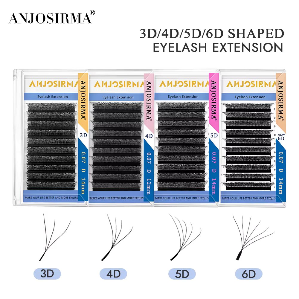 ANJOSIRMA 3D 4D 5D 6D W Shaped Eyelashes Extension Natural Soft Professional False Eyelashes, Fans Premade Volume , C/D/DD Curl
