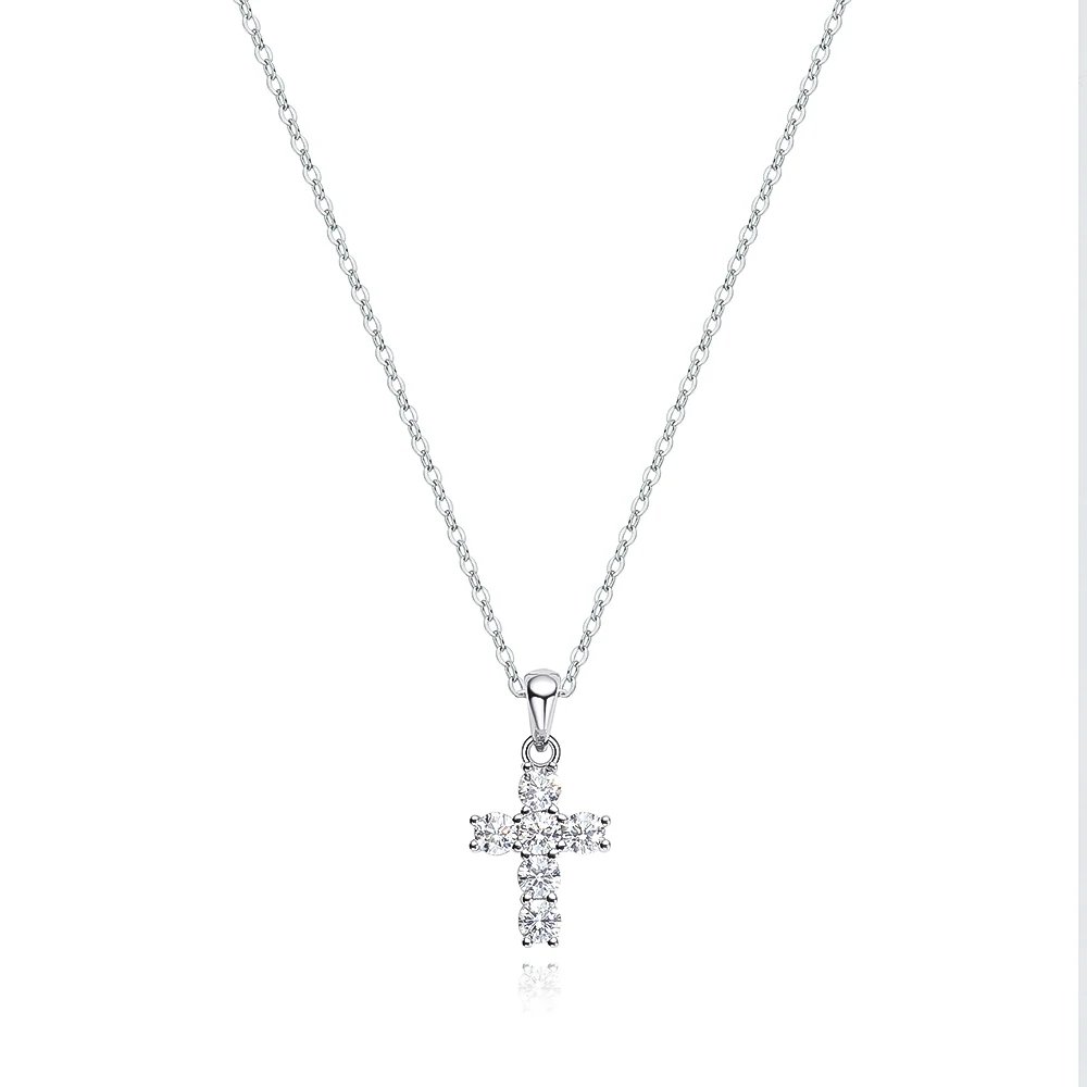 TBCYD D Color Moissanite Cross Pendant For Women 18k White Gold Plated S925 Sterling Silver Necklace Chain Wedding Fine Jewelry
