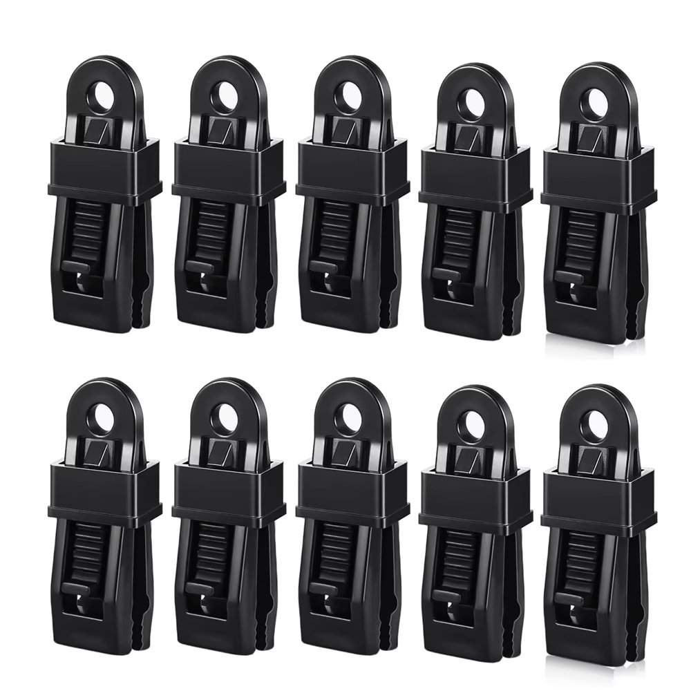 12-Pack Small Outdoor Camping Awning Point Hook Tent Windbreak Clamp Plastic Crocodile Clip, Camping Supplies