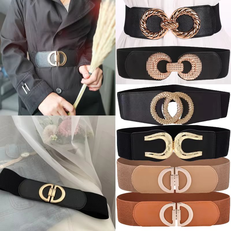 Women Wide Elastic Waist Belt Ladies Retro Fashion Cinch Stretchy Stylish PU Leather Dress Waistband