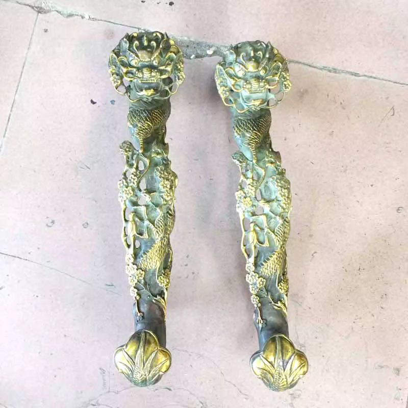 One Piece Large Vintage Door Knock Brass Heavy Furniture Handle Bronze Dragon Shape Handles for Entry Door Improvement Hardware