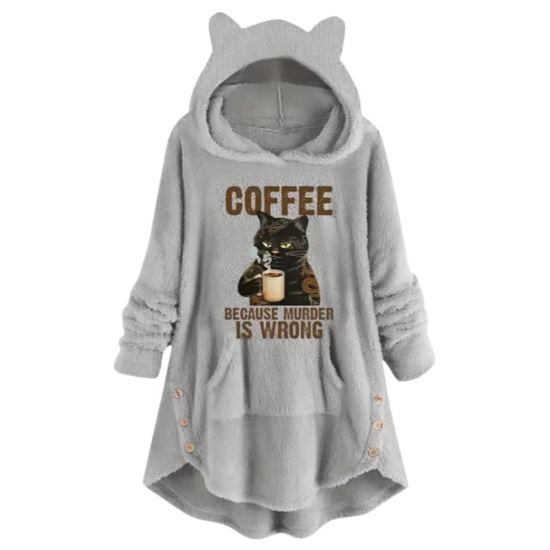 Autumn and Winter Plush Cartoon Printed Long Sleeved Pullover with Hooded Pocket, Loose Casual Hoodie for Women