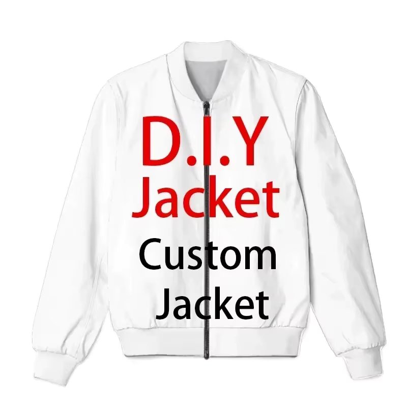 Men 3d Print High Collar Custom Logo Zip Jacket Oversized Fashion Zipper Coat Streetwear Dropshipping Wholesale Diy Photo Jacket