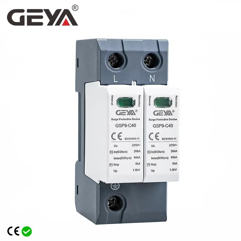 GEYA GSP9 2Pole Surge Protector 20KA-40KA SPD AC275V AC385V 400V 440V SPD House Surge Protector 1P+N Din Rail