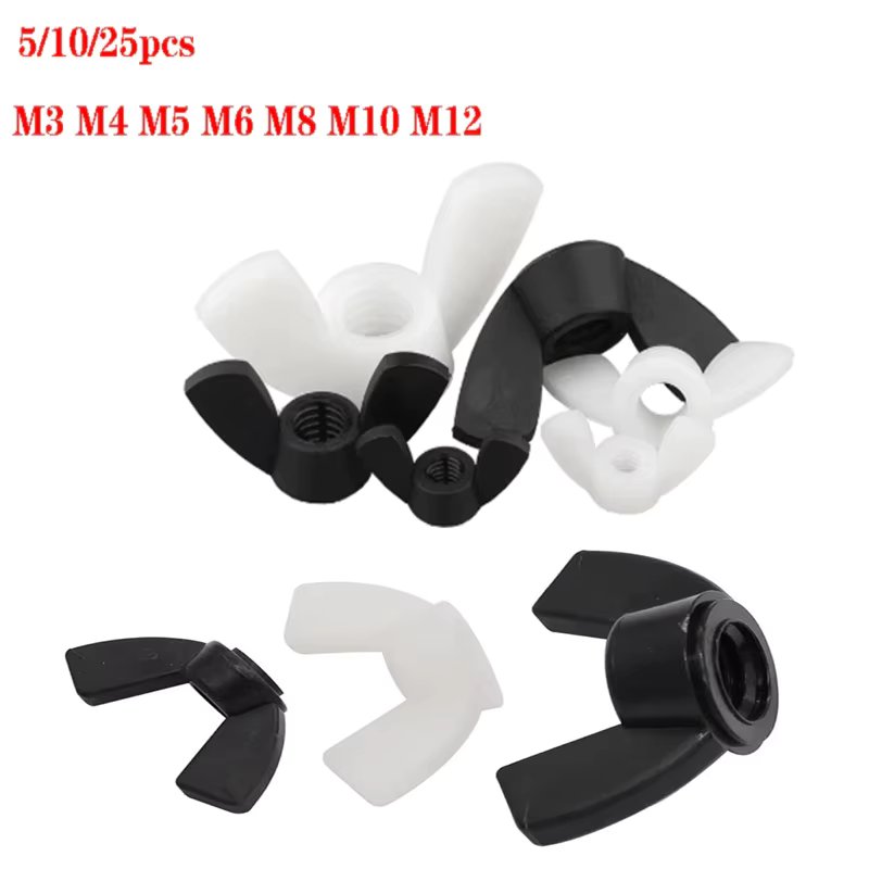 5/10/25pcs Hand Tighten Black And White Nylon Nut Wingnut Butterfly Nut Ingot Plastic Wing Nuts M3 M4 M5 M6 M8 M10 M12