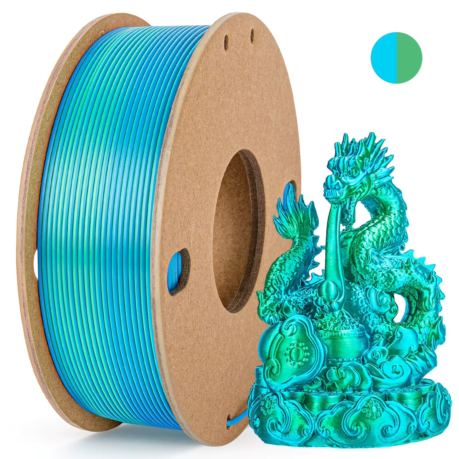 250g Silk PLA Filament 2 Color in 1 3D Printing Filament 1.75mm PLA 3D Printer Filament Fit Most FDM Printers, Sky Blue Green