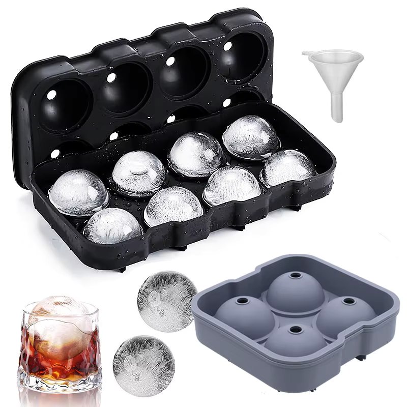 Large Sphere Ice Cube Molds 4/8 Grid Whiskey Ice Mold Leak-free Round Ice Cube Mold Easy Fill & Release Ice Ball Maker Tools