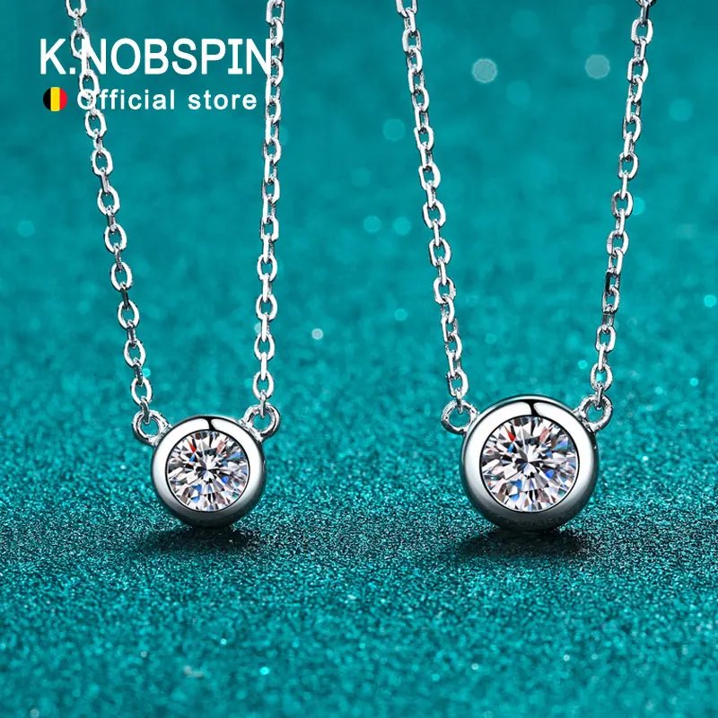 KNOBSPIN D Color Moissanite Necklace for Woman Birthday Party Jewely with GRA 925 Sterling Sliver Plated 18k White Gold Necklace