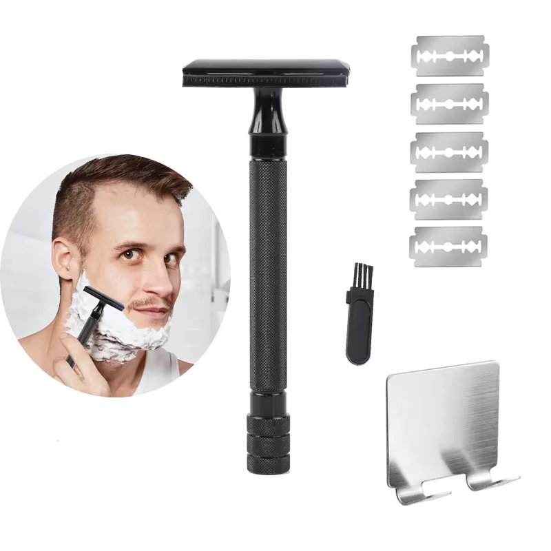 Safety Razor With Brush Classic Men Mild Hair Removal Shaver Double Edge Stainless Steel Shaving Machine Blades Shaver Razor