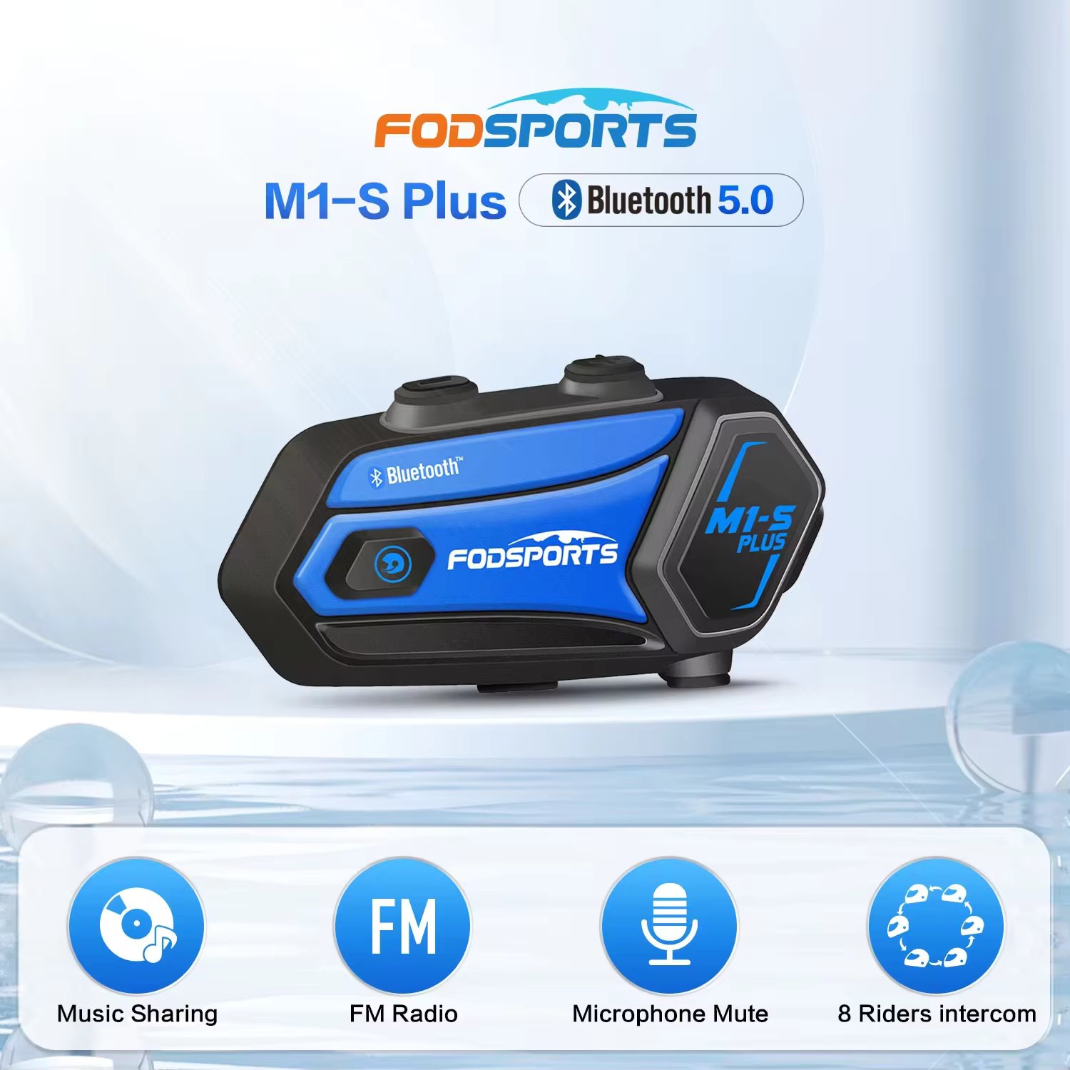 Fodsports M1-S Plus Helmet Intercom Motorcycle Bluetooth Headset Interphone,8 Rider 2000M,Music Sharing,FM Radio