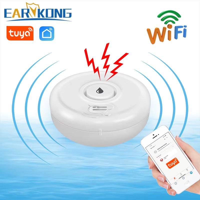 WiFi Water Leak Sensor Remote Monitor Water Overflow Level Detector Water Leak Detector Safety Sound Alarm System Tuya Smart APP
