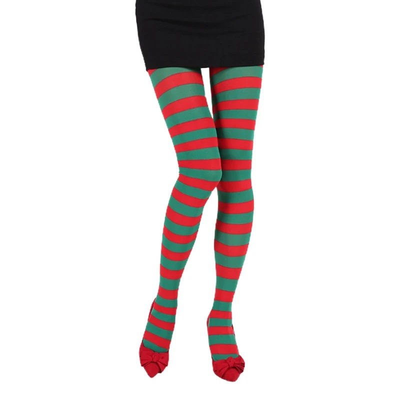 2022 Women Girls Rainbow Multicolor Striped Tights Opaque Stockings Full Length Pantyhose for Christmas Halloween Cosplay