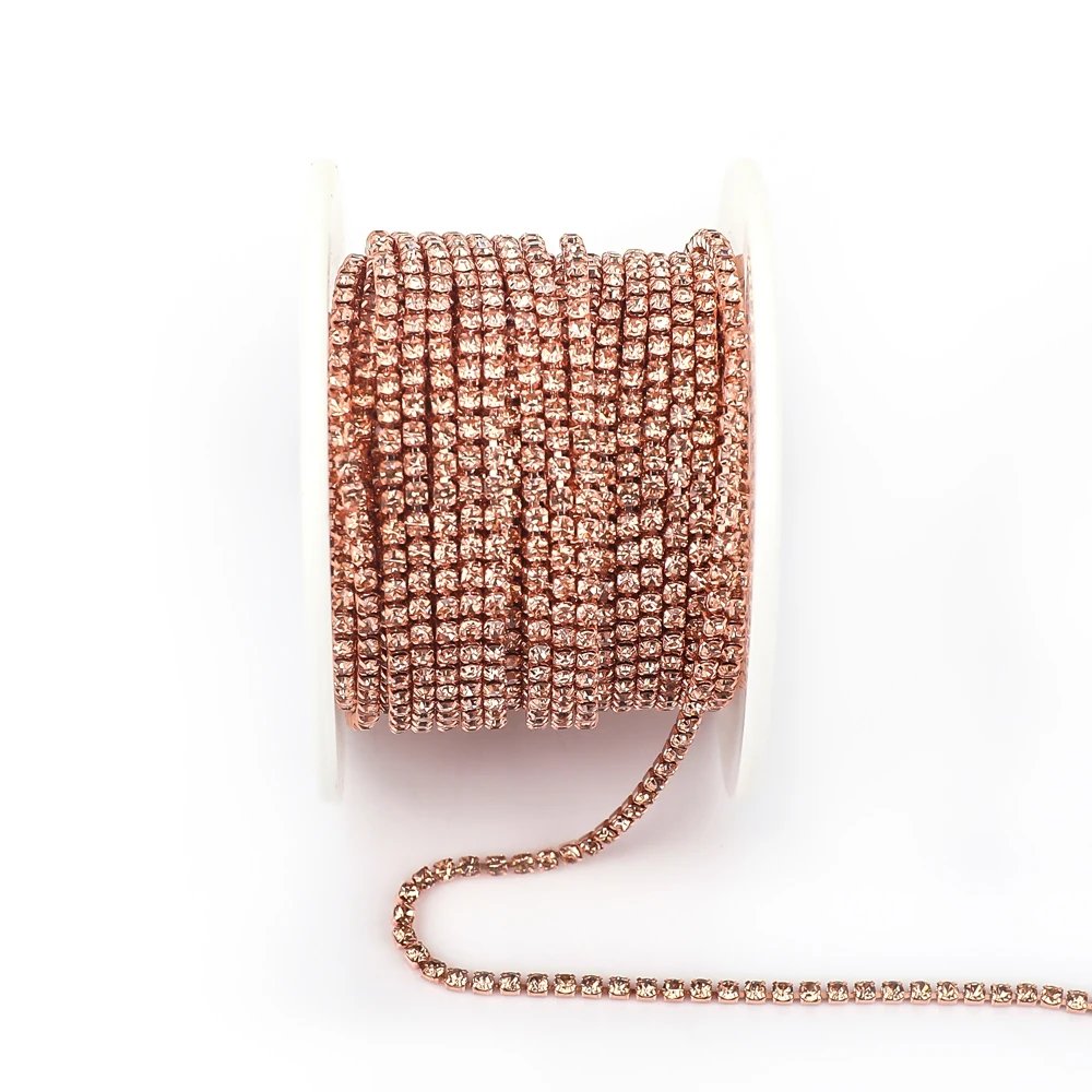 SS6 2mm 1 yard Pink /Green/Blue Opal Glass Rhinestone Cup Chain Glitter Crystal Rhinestone Trim For DIY Wedding Dress Decoration