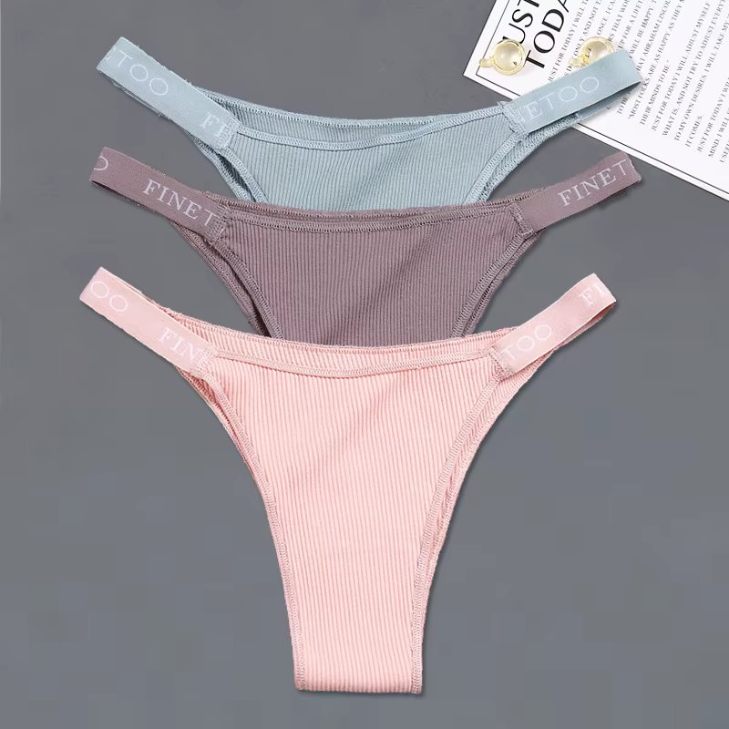 FINETOO Cotton Panties 3Pcs/set Low-Rise Bikini Underwear Women Letter Belt Underpants Ladies Comfortable Briefs Female Panties