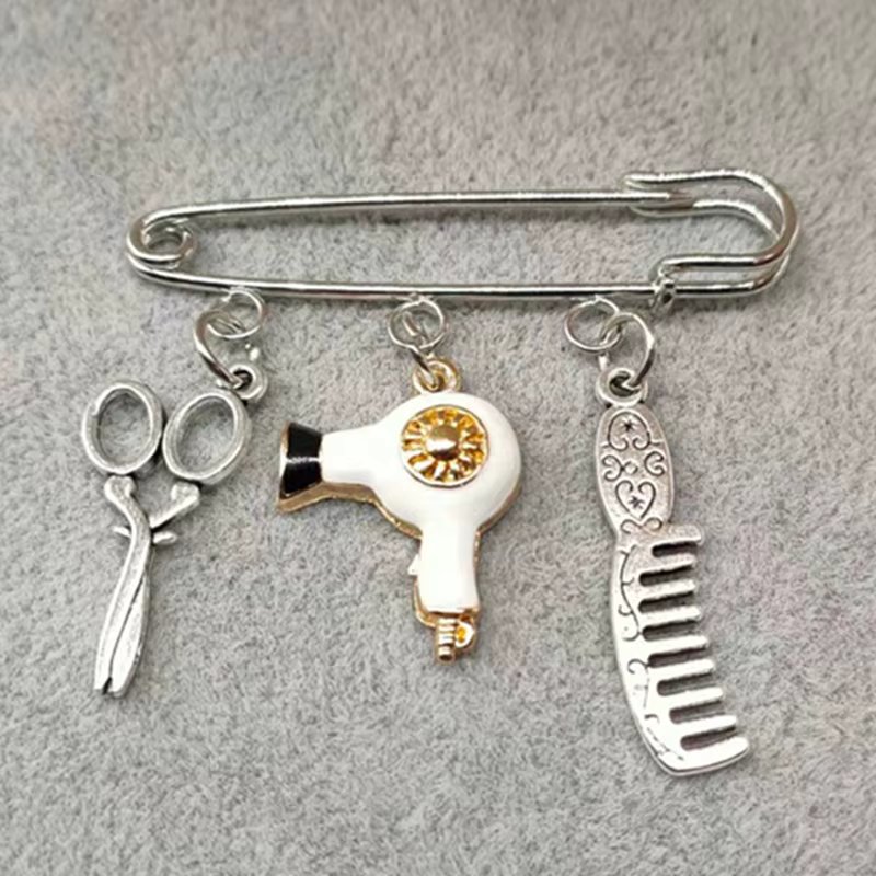 2021 creative fashion designer brooch jewelry hairdressing scissors comb hair dryer brooch