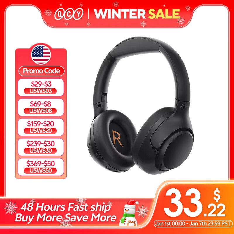 QCY H3 ANC Wireless Headphones Bluetooth 5.4 Hi-Res Audio Over Ear Headset 43dB Hybrid Active Noise Cancellation Earphones 60H