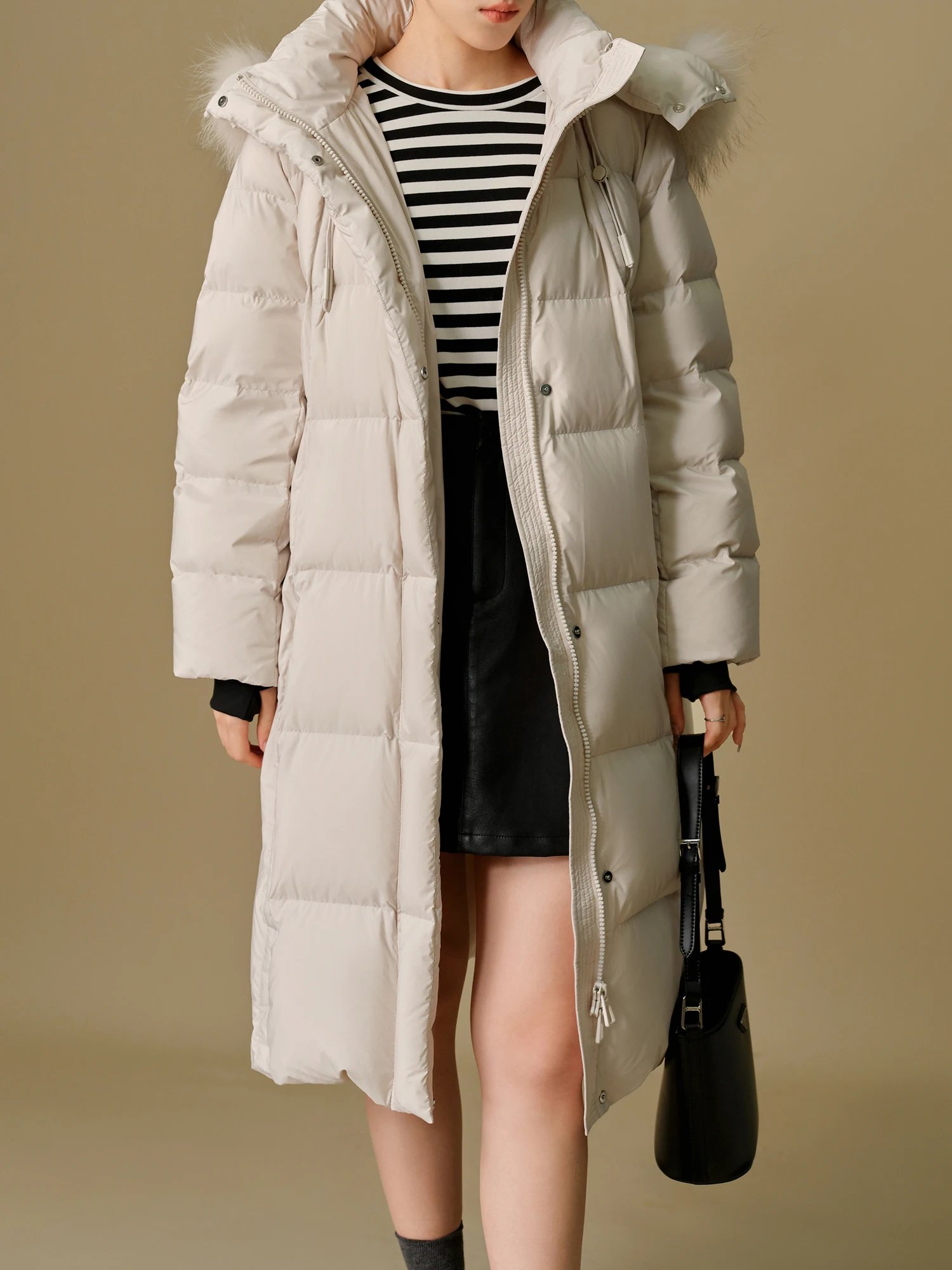 DUSHU 219.9G Filling Amount Plus Size Fur Collar Thickened Mid-length Down Jacket for Women 2024 Winter New Down Coat 24DS84045