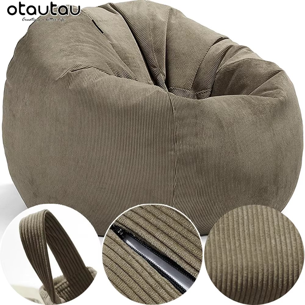 OTAUTAU Filled 70cm Corduroy Bean Bag Sofas with Filler Pouf Ottoman Beanbag Puff Recliner Lounge Floor Corner Seat Futon DD005