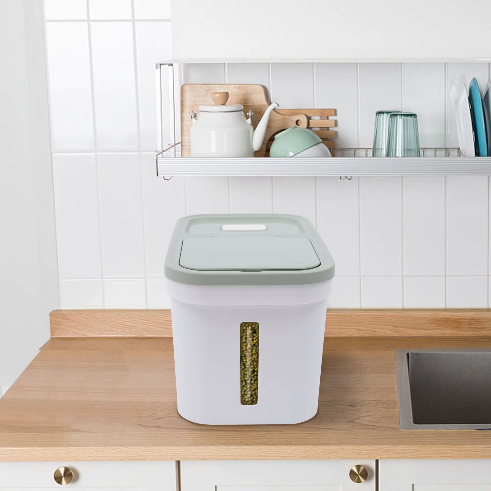 10KG Large Rice Container Food  Flour Storage Dispenser  Food Box W/Cup Green