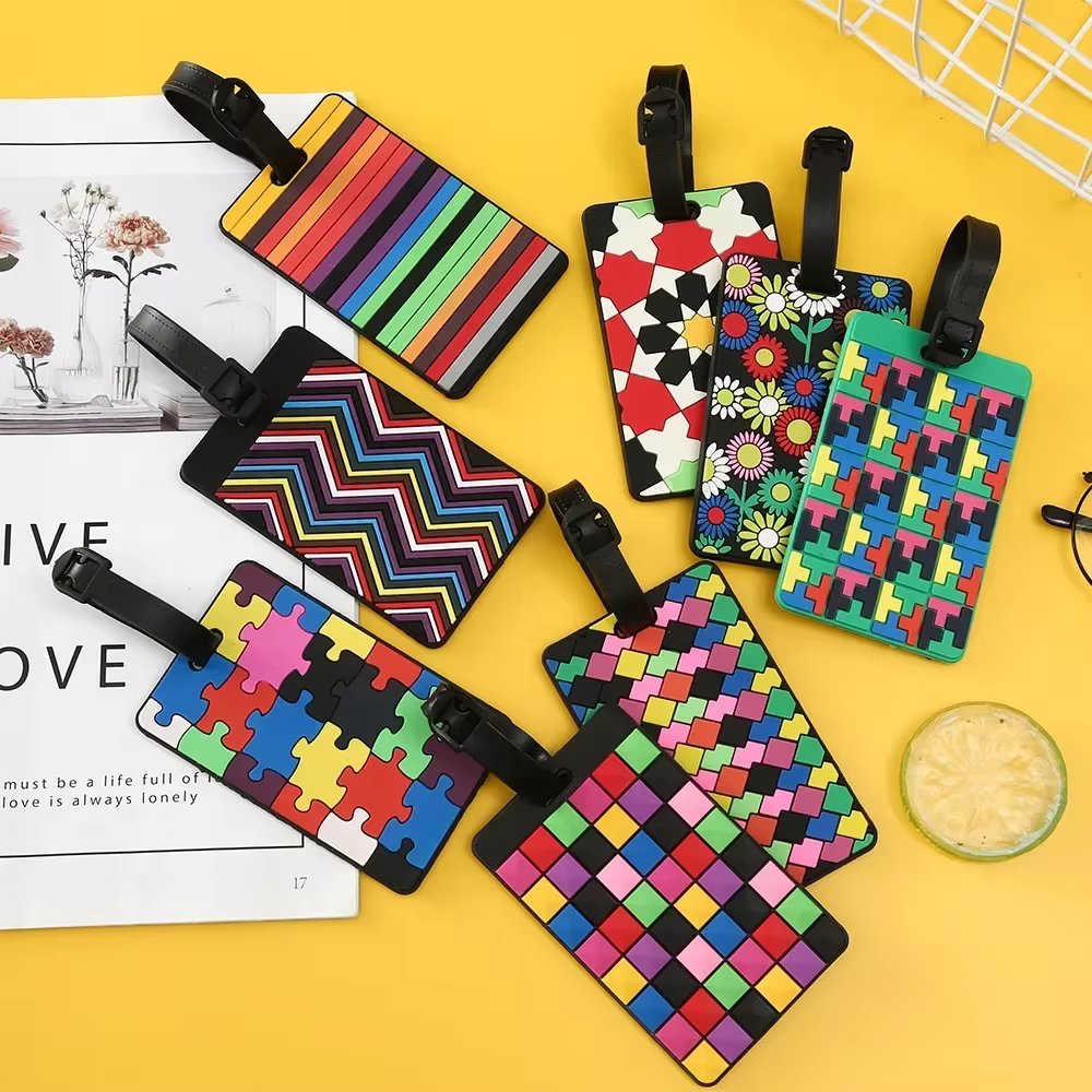 1PCS Geometric Silicone Luggage Tags Fashion Travel Accessories Suitcase ID Addres Name Holder Baggage Tag Label Luggage Tags