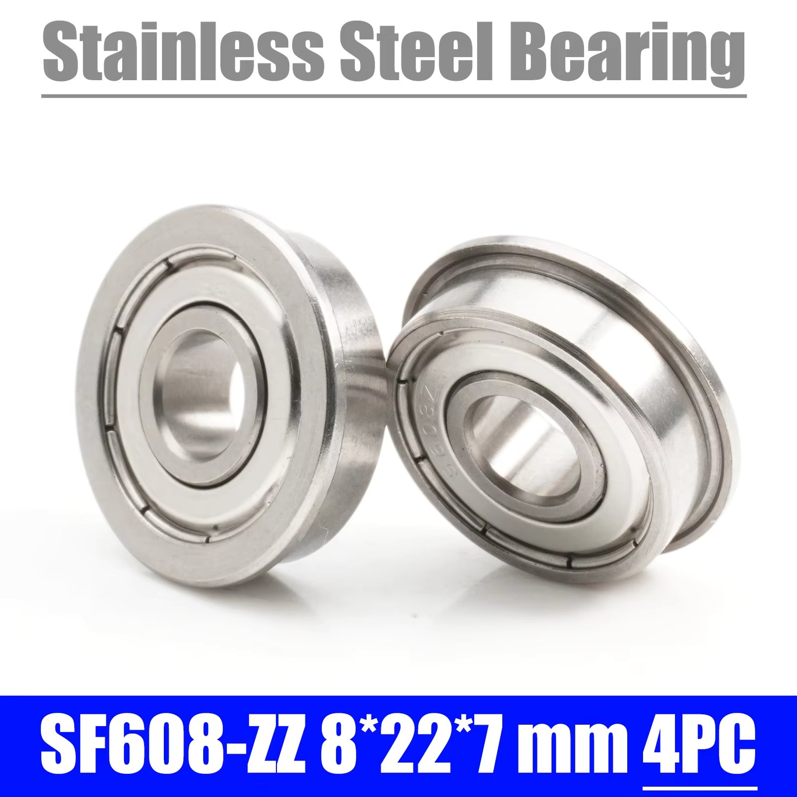 SF608ZZ Flange Bearing 8*22*7 mm ( 4 PCS ) Double Shielded Stainless Steel Flanged SF608 Z ZZ Ball Bearings SF608-2Z F608 ZZ