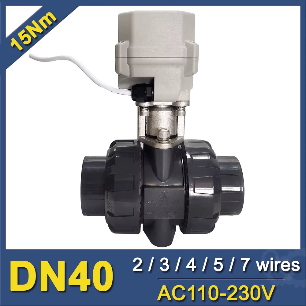 DN40 Tsaifan 2 Way UPVC Motorized Valve 1-1/2 inch Electric Motor Valve CE certifed metal gears for Swimming pool water supply