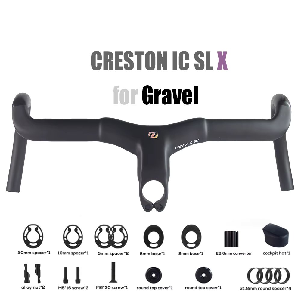 Syncros Chrome Creston IC Sl X Gravel Integrated Cockpit 28.6/31.8mm Internal Cable Routing Bicycle Carbon Handlebar